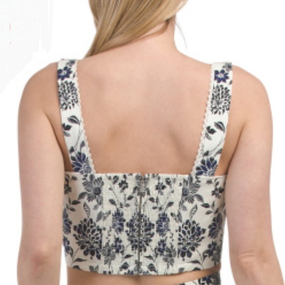Avec Les Filles Corset Top Cropped Square Neck Sleeveless Floral Natural M NWT - Picture 7 of 16